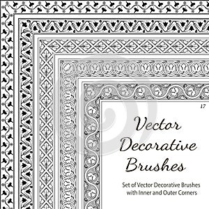 Vector Decorative Brushes with Inner and Outer Corners. Seamless Borders for Patterned Frames.