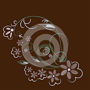 Vector decorative floral pattern. Imitation of pastel technique, decorative leaves, flowers and curls on a brown background. Print