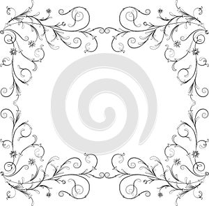 Vector decorative frame from outlines twigs, swirls and tendrils