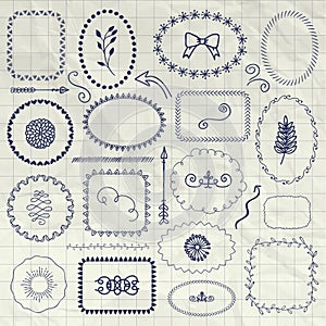 Vector Decorative Pen Drawing Borders, Frames, Elements