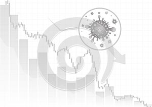 Vector : Decreasing business graph and arrow with virus