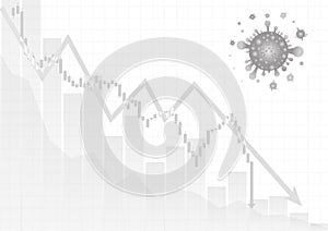 Vector : Decreasing business graph and arrow with virus