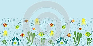 Vector deep blue sea wonder with bubbles border photo