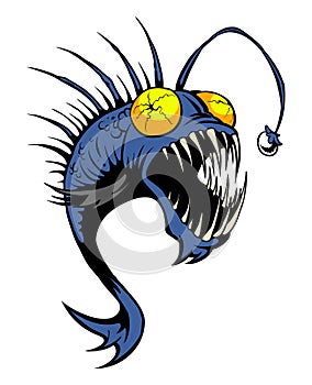 Vector deep-sea angler fish illustration.