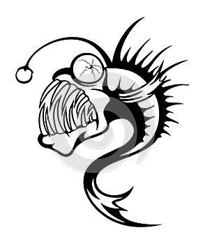 Vector deep-sea angler fish illustration.