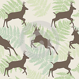 Vector deer seamless background with fern