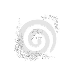 Vector Delicate Floristic Frame with Flowers, Branches photo