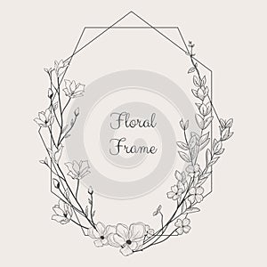 Vector Delicate Floristic Geometric Frame.