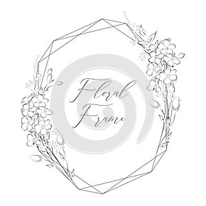 Vector Delicate Floristic Geometric Frame with Flowers