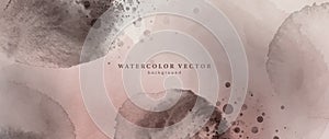 Vector delicate watercolor background in pink-brown shades with watercolor splatters for decor, covers, backgrounds, wallpapers