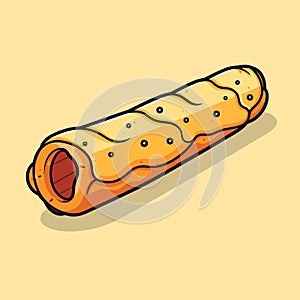 Vector of a delicious hot dog with mustard and ketchup on a bun