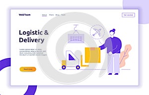 Vector delivery service design concept web banner with big modern flat line woman
