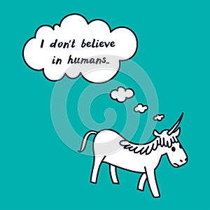 Vector demotivation card with cartoon cute unicorn