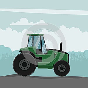 Vector design of agricultural tractor. Heavy agricultural machinery for agricultural work