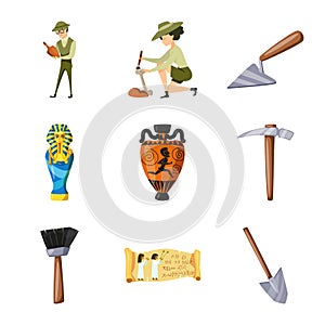 Vector design of archaeology  and historical logo. Set of archaeology  and excavation stock vector illustration.