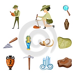 Vector design of archaeology  and historical sign. Set of archaeology  and excavation stock vector illustration.