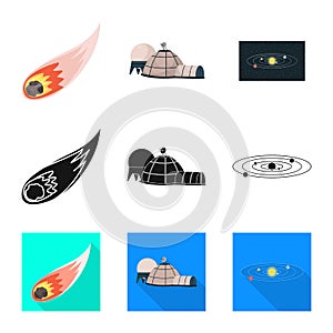 Vector design of astronomy and technology  icon. Set of astronomy and sky stock vector illustration.