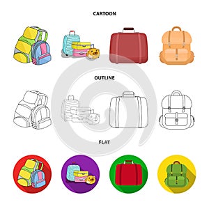 Vector design of backpack and bag sign. Set of backpack and school stock vector illustration.