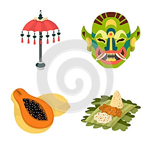 Vector design of bali and indonesia sign. Set of bali and caribbean vector icon for stock.