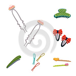 Vector design of barrette and hair logo. Set of barrette and accessories vector icon for stock.