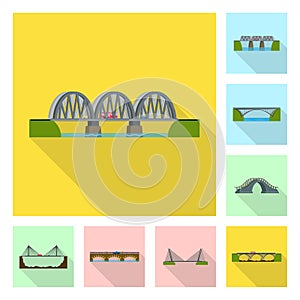 Vector design of bridgework and bridge sign. Set of bridgework and landmark vector icon for stock.