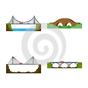 Vector design of bridgework and bridge symbol. Set of bridgework and landmark stock vector illustration.