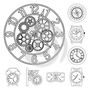 Isolated object of clock and time logo. Collection of clock and circle stock vector illustration.