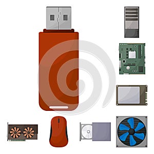Isolated object of computer and hardware logo. Collection of computer and component stock symbol for web.