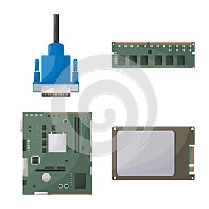 Vector design of computer and hardware symbol. Set of computer and component stock symbol for web.