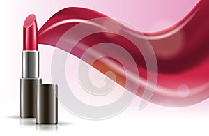 Vector design concept with lipsticks on light pink background. Makeup cosmetic