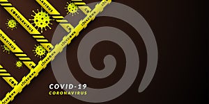 Vector design of corona virus danger warning in yellow and black stripes