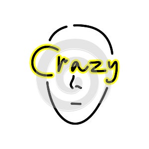 Vector design of crazy face illustration in monoline style