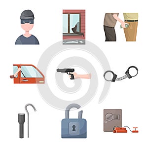 Vector design of criminal and police sign. Collection of criminal and robbery stock vector illustration.