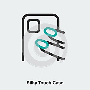 Vector design of crop lady touching case of smartphone