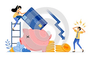 Vector Design of debt and loans. decrease in savings assets on credit card late payments. economic crisis in finance. illustration