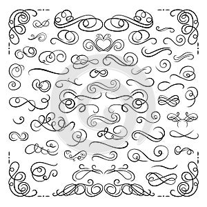 Vector Design Decorative Elements Set, Isolated on White Swirly Lines Collection, Filigree, Page Decorations. photo