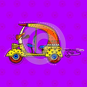 Vector design of desi indian art style auto rickshaw.