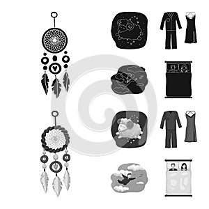 Vector design of dreams and night sign. Set of dreams and bedroom stock symbol for web.