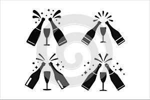 Champagne Bottle Silhouette Icon Bundle.
