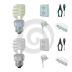 Vector design of electricity and electric icon. Set of electricity and energy stock vector illustration.