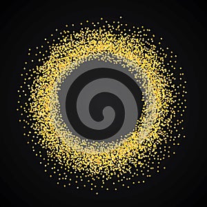 Round button with gold frame on dark background