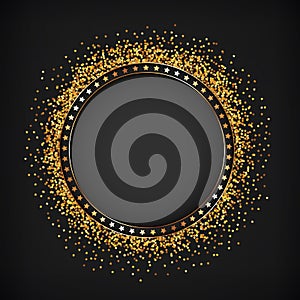 Round button with gold frame on dark background