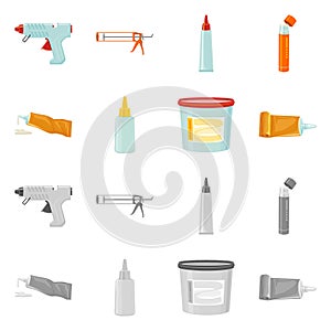 Vector design of equipment and stickies logo. Collection of equipment and fixing vector icon for stock.