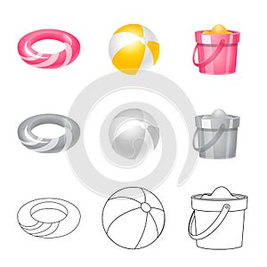 Vector design of equipment and swimming logo. Set of equipment and activity stock symbol for web.