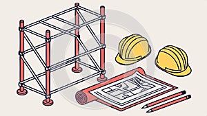 Construction plan and tools vector. Blueprint, helmet, building project design vector design Generative AI