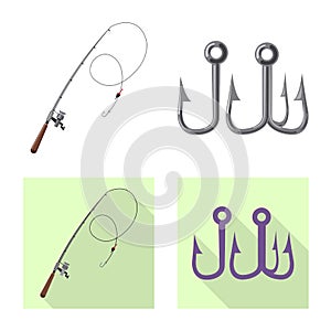 Vector design of fish and fishing logo. Set of fish and equipment vector icon for stock.