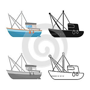 Vector design of fishery and trawler icon. Set of fishery and tug stock vector illustration.