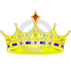 Vector design of golden royal crown with diamonds and gems