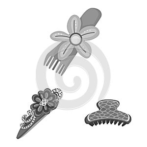 Vector design of hairdressing and hairclip icon. Set of hairdressing and fashion stock vector illustration.