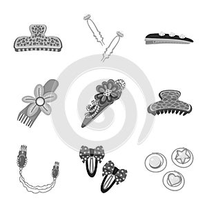 Vector design of hairdressing and hairclip symbol. Collection of hairdressing and fashion stock vector illustration.